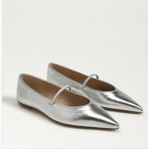 Sam Edelman New NIB Nesta Silver Metallic Pointed Toe Ballet Mary Jane Flats
